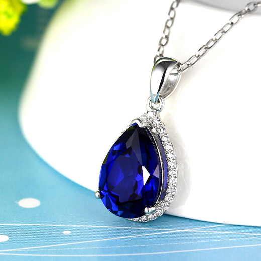 Prodigal Heart Sapphire Pendant 925 Silver Plated 18K Gold Tanzanite Color Treasure Shape Colored Gemstone Necklace Necklace for Women Water Drop Figure 0 Carat Picture Color No. 0 Pendant Without Chain