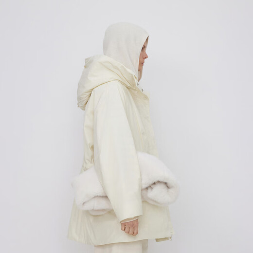 LESS winter white duck down jacket for women warm casual loose hooded drawstring down jacket mid-length 2NAC12610 123/milk white XS