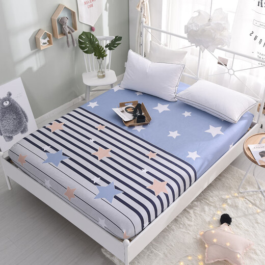 Avon Ting fitted sheet single piece pure cotton cartoon cotton sheet non-slip 1.2m1.5m 1.8 Simmons mattress protector bed cover Xingdao night blue 180cmx200cm fitted sheet plus pillowcase pair