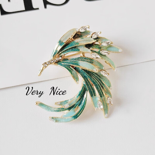 Swiss jewelry industry Chinese style brooch, best-selling enamel gradient micro-inlaid zirconium phoenix tail pin buckle, elegant large collar suit accessories, Blue Phoenix