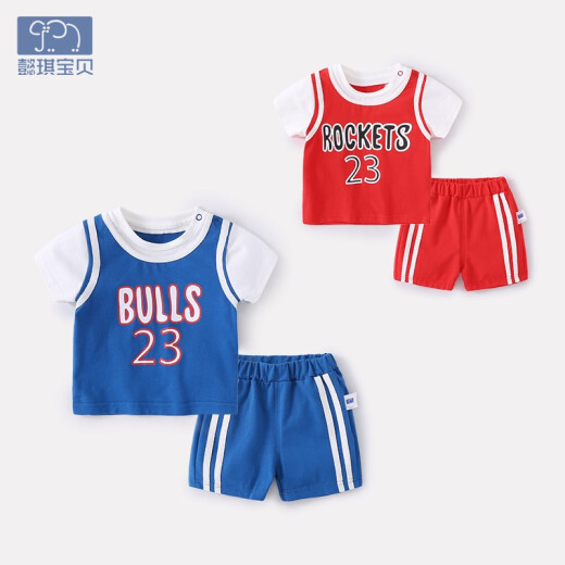 Yiqi baby boy suit summer boy infant and toddler sports two-piece girl suit summer suit boy thin basketball clothes red 100cm