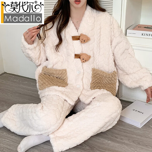 莫代尔冬天珊瑚绒月子服冬季产后孕妇睡衣女春秋冬款产妇哺乳 9923蝴蝶口袋 L