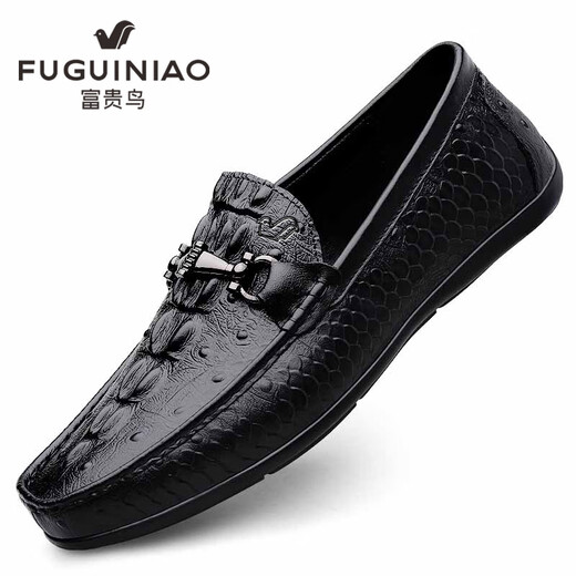 Fugui Bird Herrenschuhe Sommerzehen Schicht Cowide Business Casual Crocodil Muster Mütze weiche Sohle atmungsaktiven leichten Fahren lässige Schuhe Herren schwarzes Muster Yulin Fg9920 38