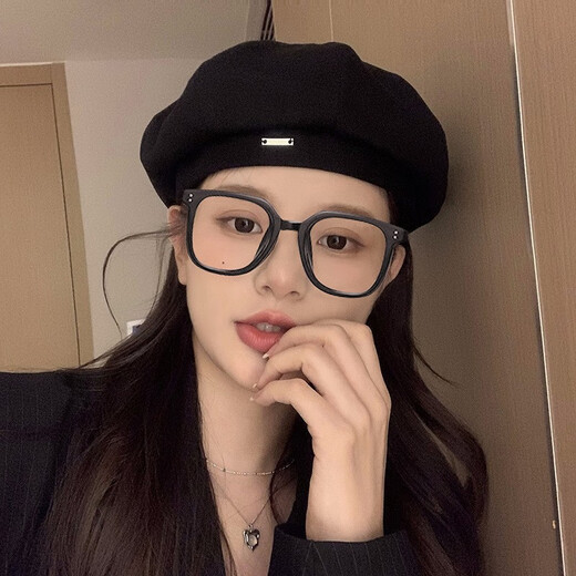 Beret women's autumn and winter Japanese style big head beret hat ins hat new octagonal painter hat black