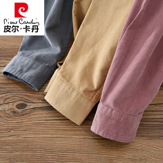 Pierre Cardin frische Festkörper-Cord-Cord-Hemd mit langem Ärmeln Herren Frühling und Herbst Freizeitkleidung Tampon Hemd Jacke DR9717 Denim Blue M.