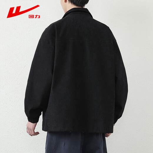 回力外套男春秋季工装夹克男休闲潮流百搭上衣男装黑色2XL