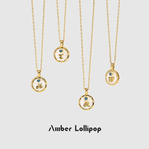 Amber Lollipop Zhang Jie's same style mother-of-pearl necklace for women light luxury letter clavicle chain anniversary birthday gift for girlfriend and wife golden brand-A