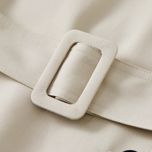 Shangdubila 2025 spring wear British style double-breasted removable belt windbreaker jacket for women mid-length off-white XL