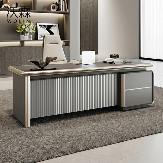 Wolin E0 level light luxury boss table office desk and chair combination modern single supervisor manager office table president small desk 1.6 meters boss table aluminum alloy edge regular