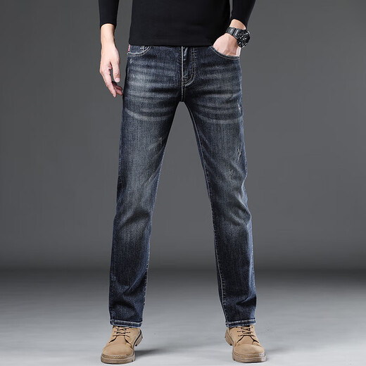 JEEP SPIRIT jeans men's black stretch slim feet casual personality trendy brand spring and autumn new elastic versatile trousers A829 dark blue 34
