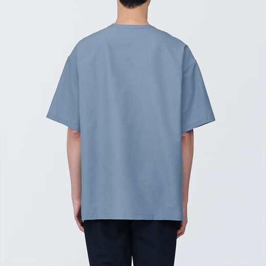 无印良品（MUJI） 男式 易干弹力泡泡纱 亨利领短袖衫 男士打底衫男款 AC1WAA4S 烟熏蓝色 L 175/100A