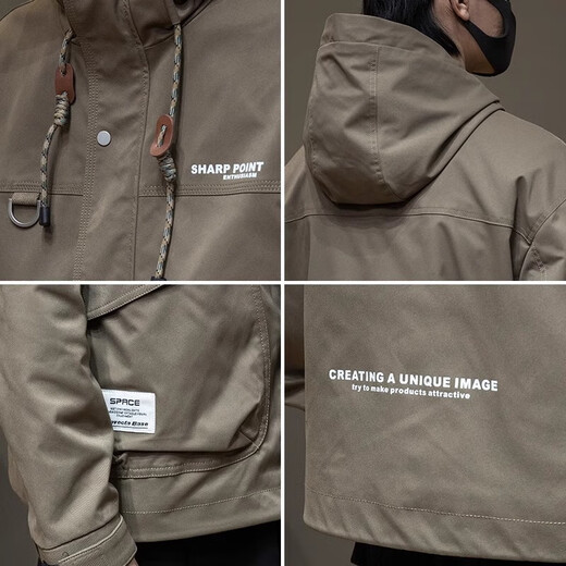 JEEP SPIRIT hooded jacket men's summer work top outdoor sports retro casual jacket 1502 black plus cotton L