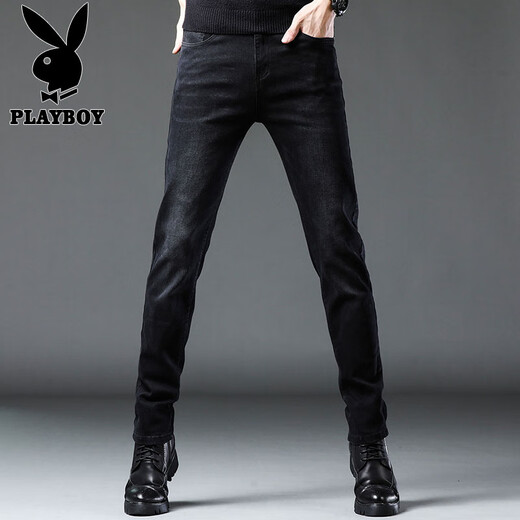 Playboy (PLAYBOY) jeans men's summer new fashion trendy slim-fitting pants men's casual Korean style stretch trousers men's clothing gray X-1157HH1048 31