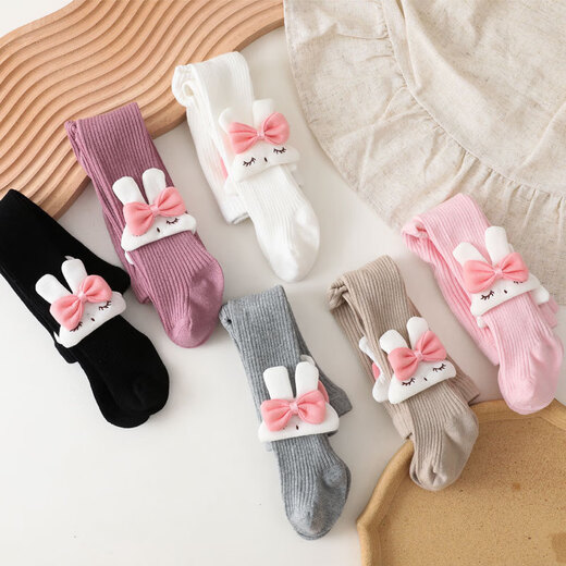 Feathery Duck Girls' Bottoming Socks Spring and Autumn Children's Pantyhose Baby Cartoon Rabbit Body Socks Toddler Big PP Socks Pink 0-1 Years Old S Code