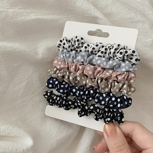 Morning Star French high-end satin large intestine hair band for girls to tie their hair with high elastic elastic band Internet celebrity headband headband dark color 6-piece set