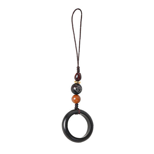 Wuzangtang | Porte-clés pendentif de téléphone portable simple de style ancien, court, en cuivre pur, boucle d'anneau en bois de santal, lanière anti-perte, anneau en bois de rose