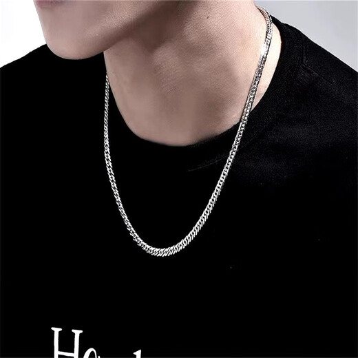 Ruofei platinum necklace men's pt950 solid flat chain fashion boutique platinum men's chain men's trendy brand Cuban chain New Year gift weight 34-36g length 54-56cm thick about 3.5mm