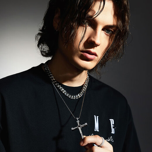 Mingyang Decorative Sea 925 Silver Cross Necklace Men's Trendy Fast and Furious Pendant Birthday Gift for Boyfriend Cross Pendant with Hexagonal Silver Chain 60CM