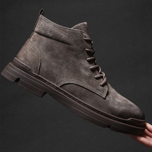 Giausa Brand Martin Boots Men's Men's Men's Spring and Summer New Boots Men's High Top Chaussures pour hommes Chaussures cuirs polyvalents Bottises British British Work Couleur de café masculin - Chaussures masculines Luxury 42