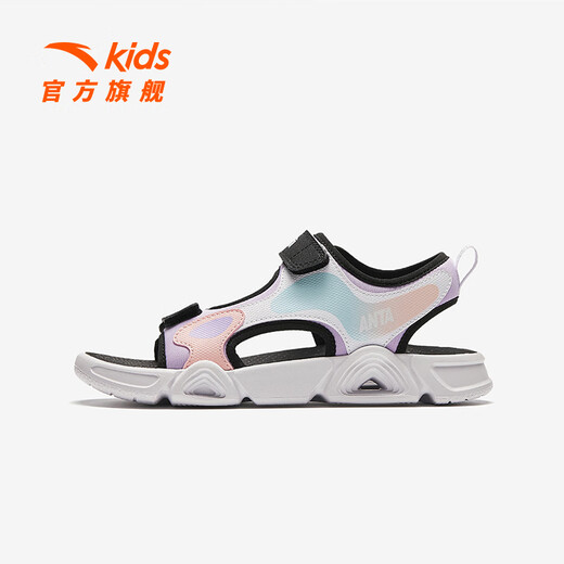 ANTA children's sandals, girls' shoes, 2026 summer new outdoor Velcro arch open toe beach shoes, light fog purple/Anta white/black-1 36, shoe inner length 23cm