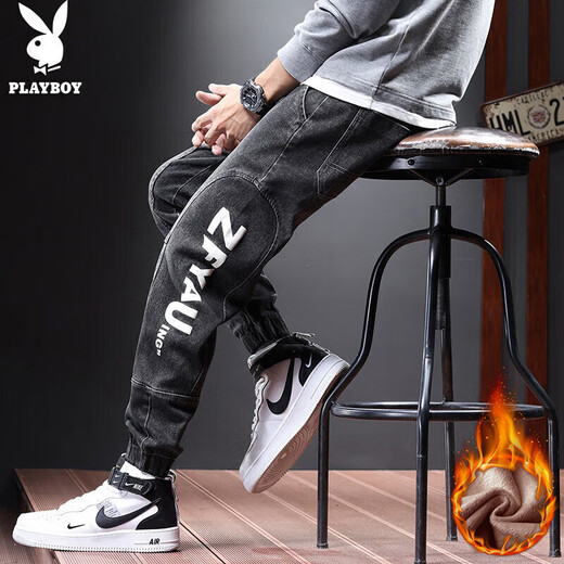 Джинсы Playboy (PLAYBOY) мужские леггинсы брюки мужские осенне-зимние повседневные комбинезоны модные брюки небольшого кроя мужские тонкие утолщенные мужские брюки
