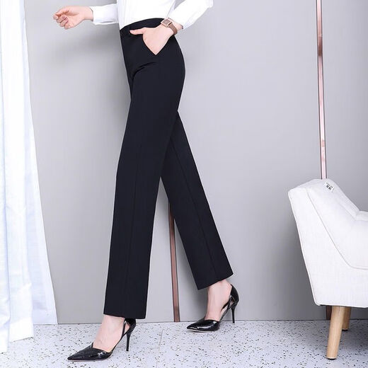 ROMON's new black trousers for women, professional drape straight trousers, work trousers, formal high-waisted suits, spring and autumn styles, navy blue and black 2XL