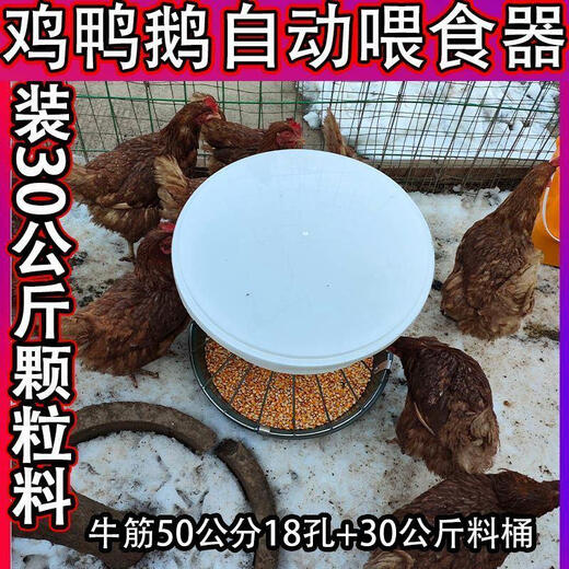 新款喂鸡食槽养鸡自动喂食器散养鸡喂鸡神器打不翻鸡鸭鹅牛筋盆 鸡鸭鹅60斤自动下料器50厘米18孔