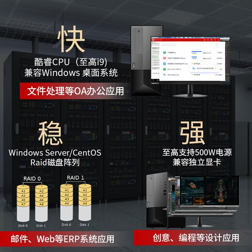 联想（Lenovo）服务器主机 T100C V2塔式服务器主机奔腾G7400/酷睿i3/i5/i7可选 金蝶用友ERP财务办公 酷睿I5-12400 六核2.5G 8G内存丨2T SATA硬盘