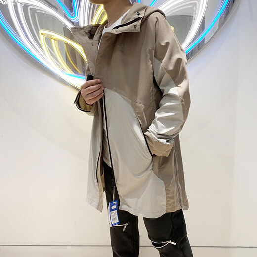 阿迪达斯 （adidas）叶草外套男士秋季新款连帽防风运动服健身训练上衣休闲中长款夹克 HE6623 XS