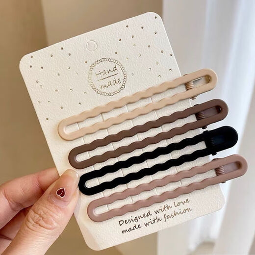 Qindu Traceless Duckbill Clip Large Bangs Clip Forehead Hairpin Side Broken Hair Back of Head Female Summer Hair Accessory Hairpin Wave-4 Pack Dark-Duckbill Clip