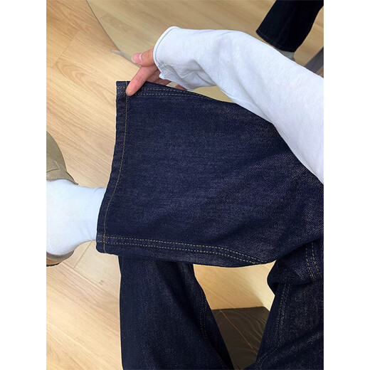 Cotton blue high-waisted loose wide-leg jeans for women in autumn and winter small retro straight casual pants plus velvet N21 dark blue plus velvet high quality 39 L 108-118Jin Jin is equal to 0.5 kg