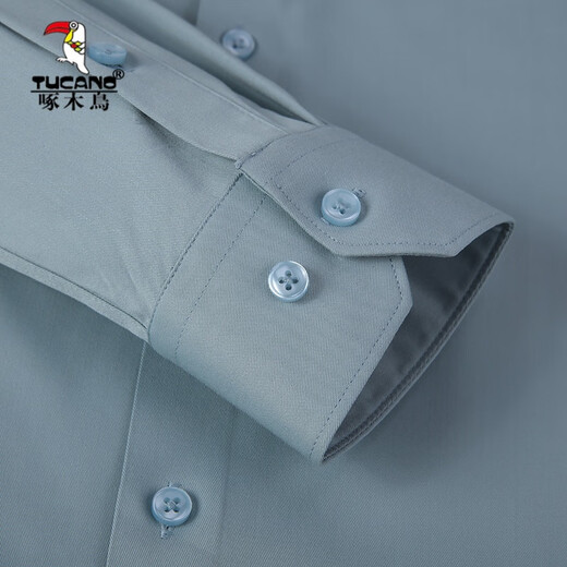 啄木鸟（TUCANO）男士长袖衬衫2025新款秋季纯色感免烫休闲商务正装白衬衣 黑色 PL6167 XL 41