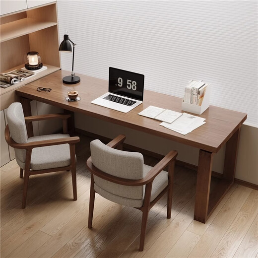 Mori round wood square home desktop computer desk bedroom solid wood long desk double student writing desk simple office workbench standard version 140*60*75 (desktop thickness 5cm)