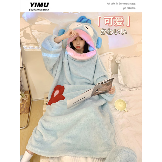 Kommandant Bear Funny Clown Fish Koralle Velvet Pyjama, bester Freundes Paar Cartoon Long Nighthot, Hauskleidung verdickt, blaues Hai Single Nachthemd #4839 M Empfohlen 75-120jin [Jin ist 0,5 kg]