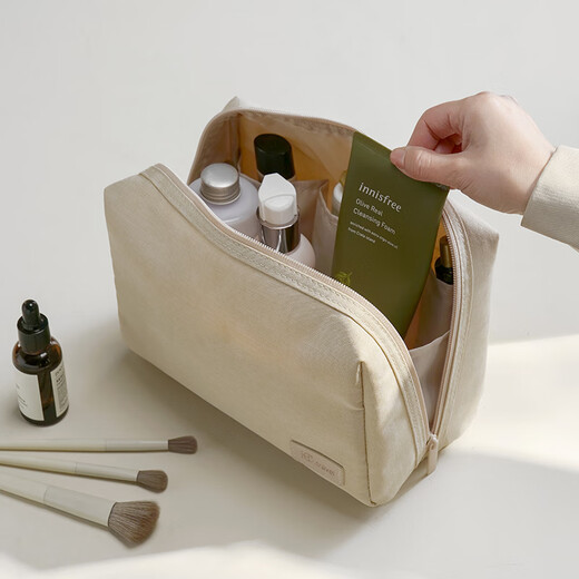 Bonayun Simple Makeup Bag Travel Bols de embrague portátil Gran capacidad Cosméticos Cosméticos Bag Bag Lipstick Bag Beige Small Size