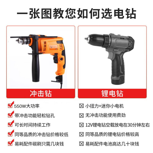 Worker Bee 550w household impact drill small hand electric drill wall drilling multi-functional electric screwdriver tool box set