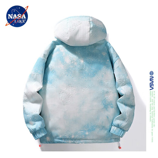 NASA LIKE官方男装羽绒服男冬季渐变色宇航员白鸭绒连帽上衣青少年休闲外套 728-浅灰色 L （建议110-120斤）
