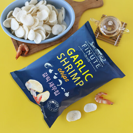 FINUTE Qulaifu shrimp chips 82g garlic large bag Korean imported potato chips shrimp strips puffed food internet celebrity casual snacks