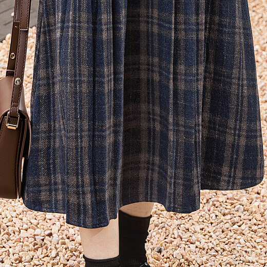 Sibaishe retro style skirt 2025 autumn new women's high waist A-line plaid zipper mid-length skirt