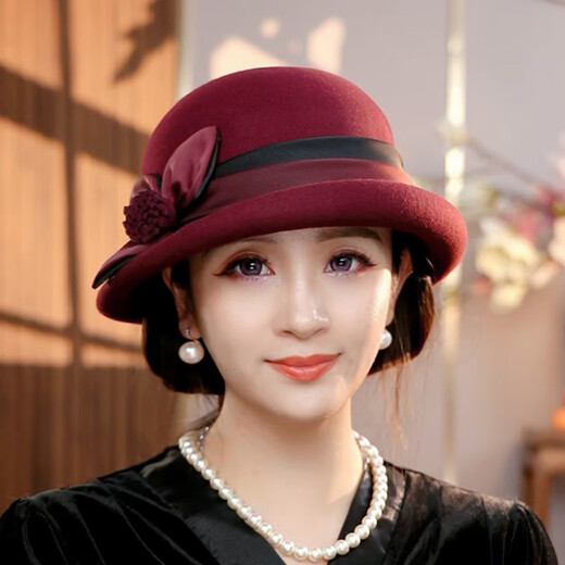 Buta autumn and winter wool hat topper beret British retro ins style wool wool fixed hat retro temperament hat wine red
