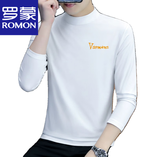 罗蒙（ROMON）冬季男士高领秋衣棉长袖打底衫修身半高领男装内搭T恤立领小衫 YPC6187 宝蓝 2XL 建议145-160斤
