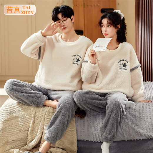 Moszhen autumn and winter coral velvet couple pajamas men's cartoon thickened velvet can be worn outside young women's round neck home clothes YSD663 female XL size (recommended 120-135Jin Jin is equal to 0.5 kg)