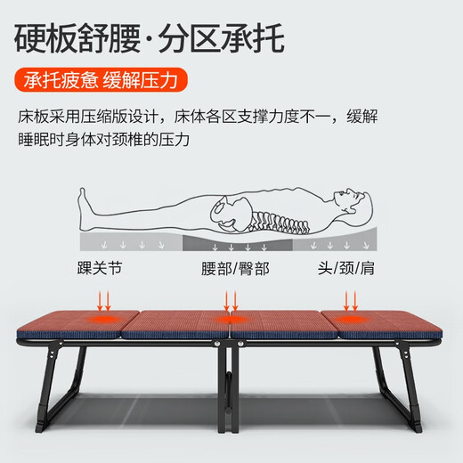 午憩宝 折叠床办便携多功能公室单人午休床午睡床户外行军床简易床陪护床 4轮升级款【硬板+厚海绵】藏青二折床-63CM