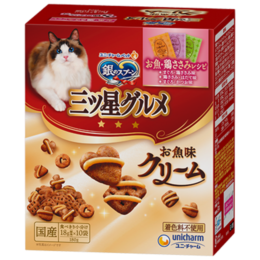 Du Lailin Japan's original imported silver spoon Samsung gourmet cream cat biscuits crispy silver spoon cat food hair removal snacks cream biscuits tuna chicken three flavors 18 1 box