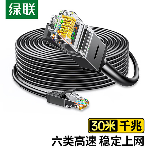 
Green Network Category 6 network cable Gigabit high-speed network broadband cable Category 6 home computer laptop router monitoring cable CAT6 eight-core finished jumper black 30 meters 20168