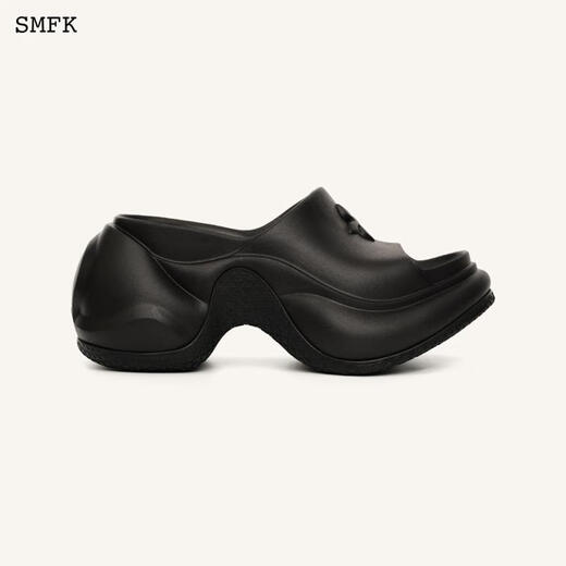 
SMFK pre-sale WAVE high-heeled sports slippers SL002B1 thick sole height-enhanced fashionable one-fold flip-flops 9.5cm Jiang Peiyao same style wilderness black one size larger 37