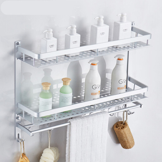 Jie Yintong Chongchao space aluminum punch-free bathroom shelf wall-mounted bathroom bathroom sink shower room wall-mounted standard double layer one pole 40CM (punched version)