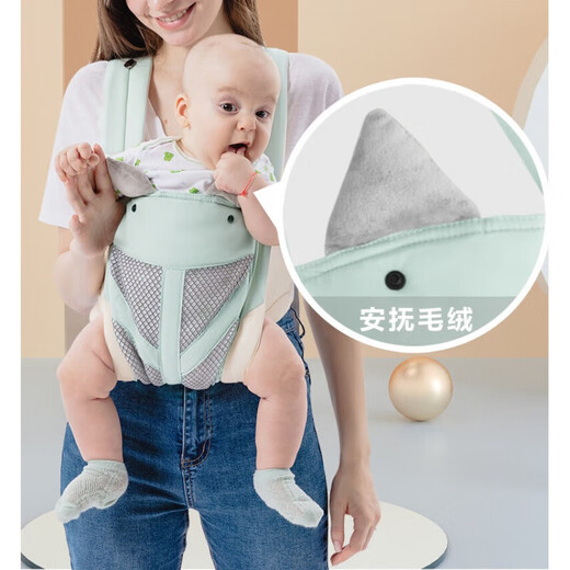 贝佑婴儿背带前后两用外出简易宝宝前抱式小月龄小孩新生抱娃背娃神器 升级冰丝肤感面料-浅雾蓝-无腰带