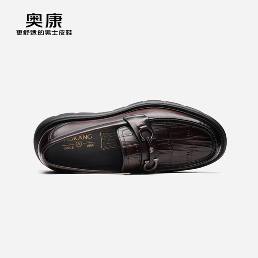 奥康（Aokang）官方男鞋 春秋季石头纹休闲皮鞋马衔扣舒适乐福鞋【门店发货】 棕色 6241614069 38