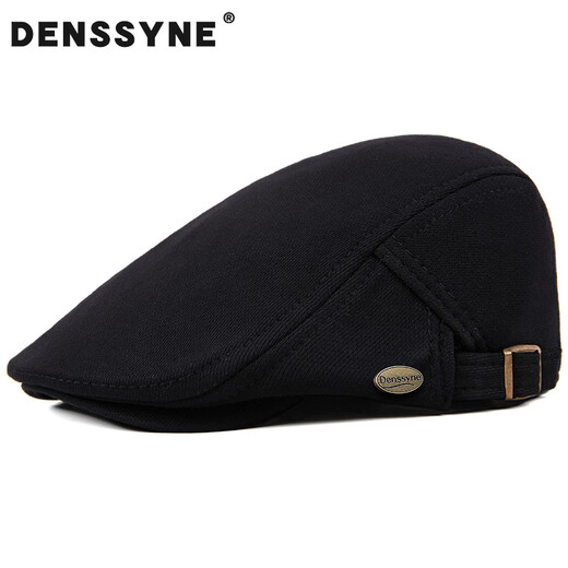 Denssyne beret men's four-season double-layer windproof cotton outdoor leisure all-match travel black forward hat middle-aged and elderly hat black one size adjustable (55-59cm)